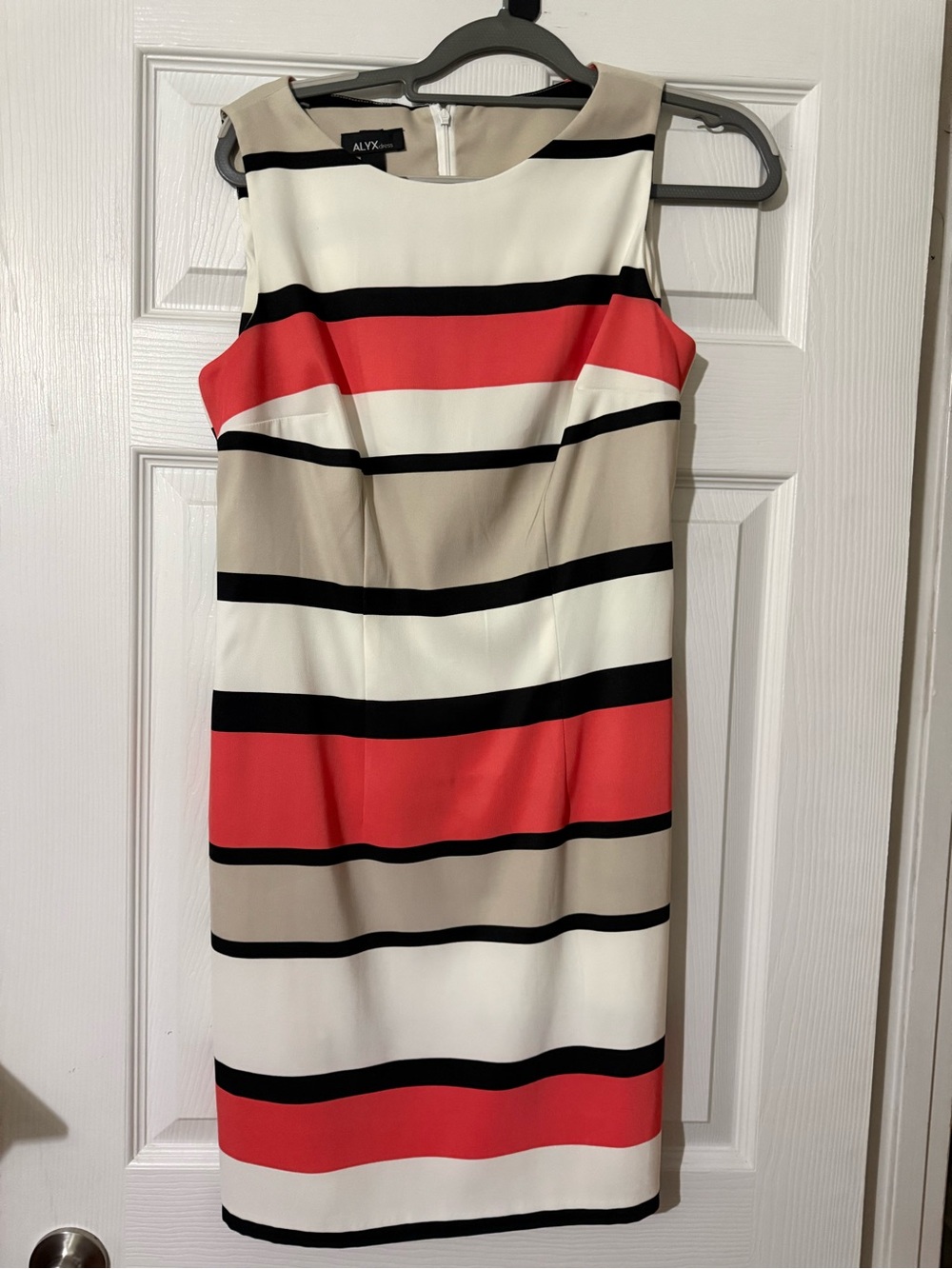 ALYX Coral, Ivory & Beige Striped Midi Sheath Dress